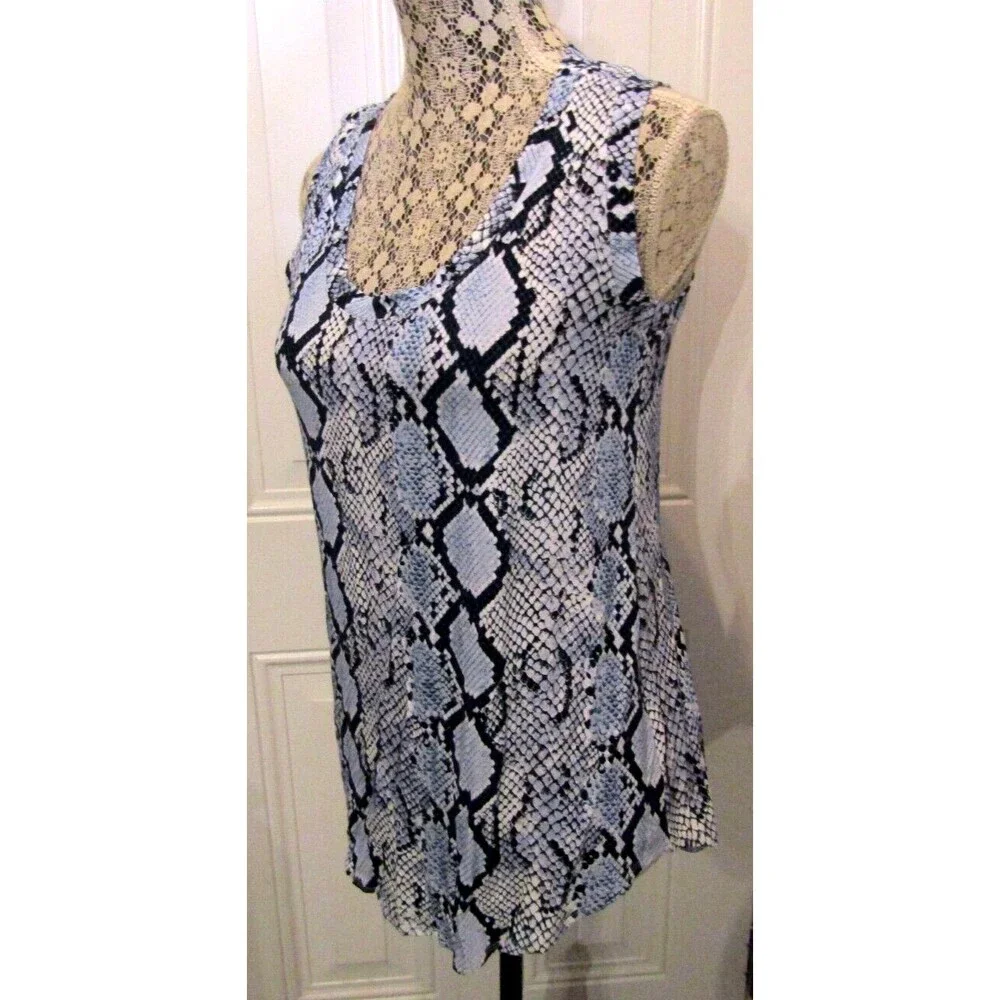 Pure Amici Tank Top Blue Snakeskin Print Blouse NWT Womens Size M